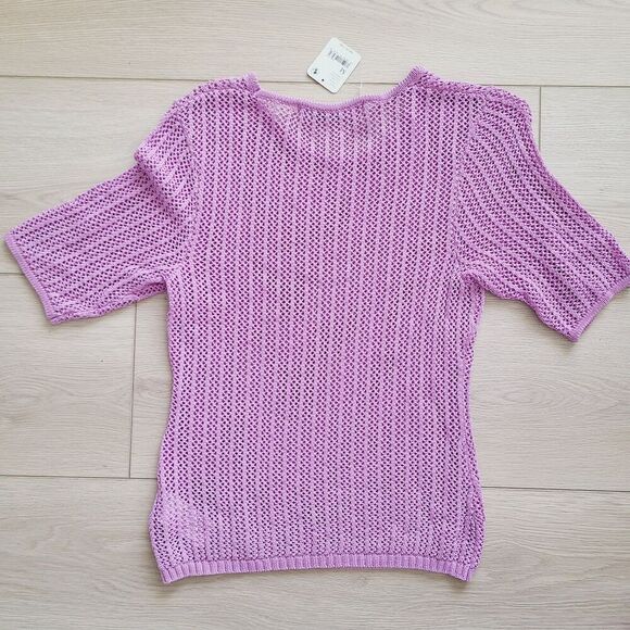 New Free People Beach Crocheted Top M Lavendar Purple Open‎ Knit Pullover - Picture 2 of 10